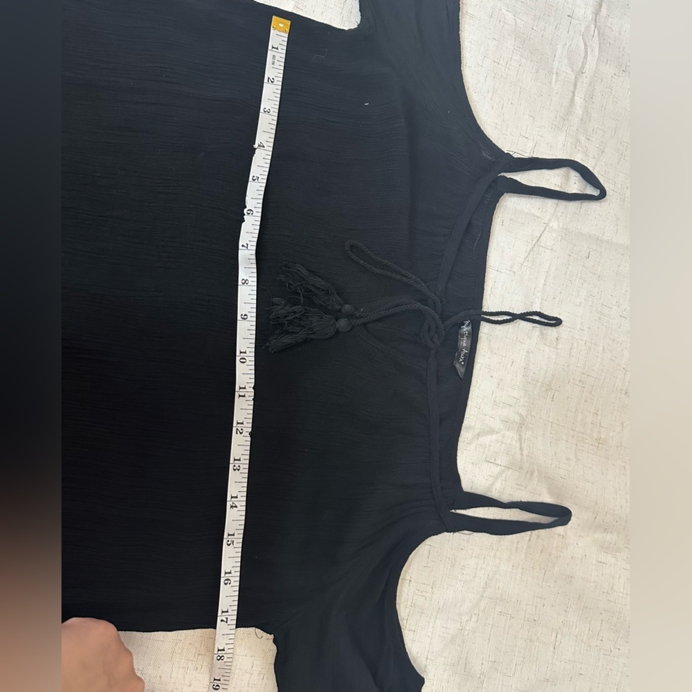 Black Cold Shoulder Dress with Pom-Pom Accents - Picture 7 of 11